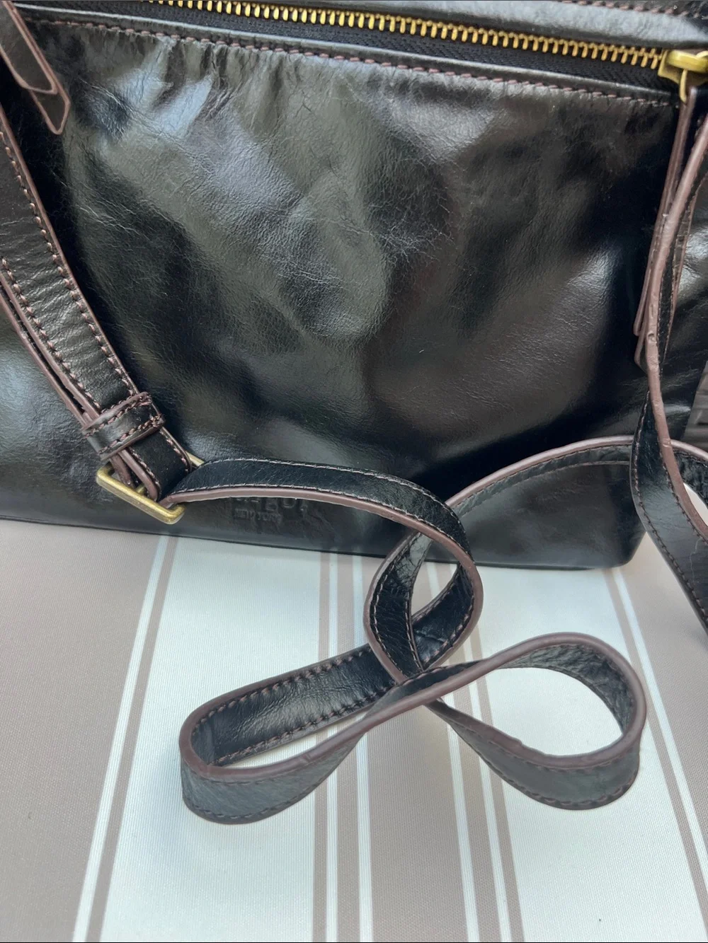 Marisol Black Leather Zip-Front Crossbody Bag